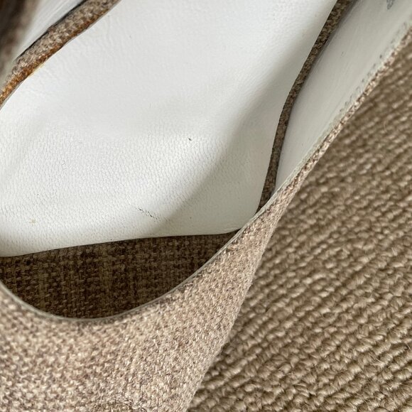 Chanel Beige Canvas and Black Leather Peep Toe Platform Slingbacks, Size 41 - Picture 13 of 14